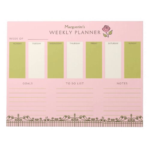 Victorian Garden Weekly Planner To_Do List Pink Notepad