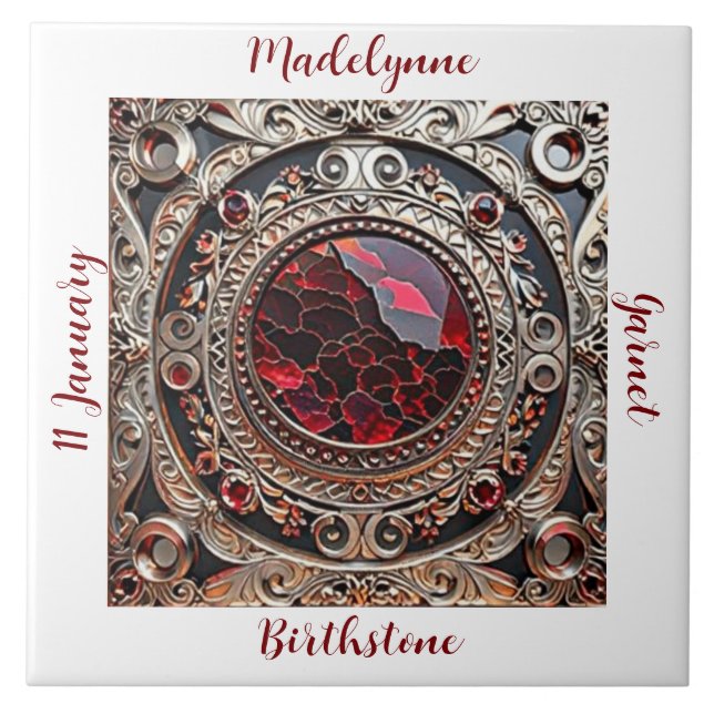 Victorian Garnet January Birthstone Ceramic Tile (Front)