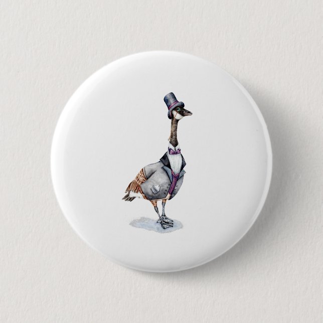 Victorian Gentleman Goose in a Top Hat Button (Front)