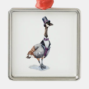 Victorian Gentleman Goose in a Top Hat Metal Ornament
