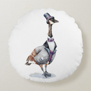 Victorian Gentleman Goose in a Top Hat Round Pillow
