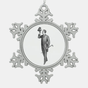 Victorian Gentleman Selfie Snowflake Pewter Christmas Ornament