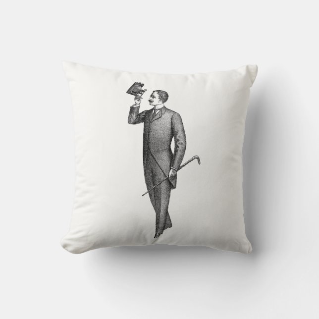 Victorian Gentleman Selfie Throw Pillow (Front)