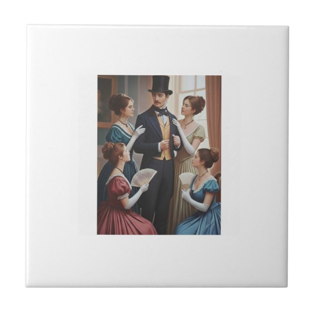 Victorian gentleman with ladies ceramic tile (Front)