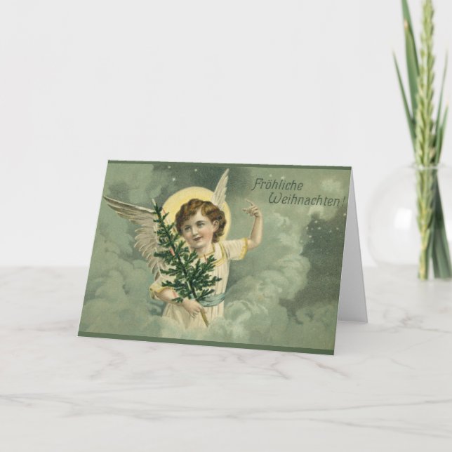 Victorian German Angel Christmas Greeting Card (Front)