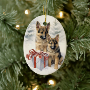 Victorian German Shepherd Puppy Christmas Ceramic Ornament