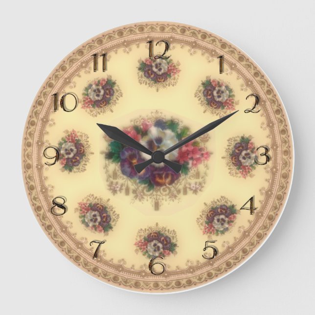 Victorian "Gilded Pansies" Wall Clock (Front)