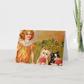 Victorian Girl And Cats Any Occasion Blank Inside Card by PrintTiques at Zazzle