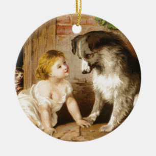 Victorian Girl and Her Dog Ceramic Ornament