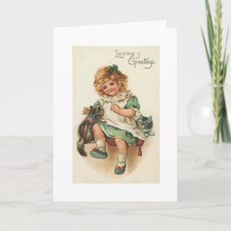 Victorian Girl And Kittens St. Patrick's Day Card