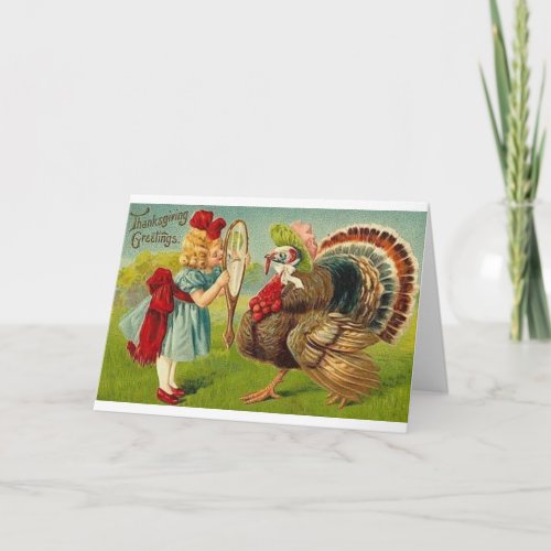 Victorian Girl And Turkey Thanksgiving Card