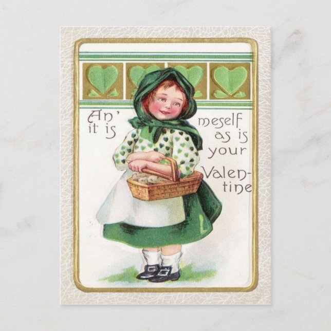 Victorian Girl Basket Heart Postcard (Front)