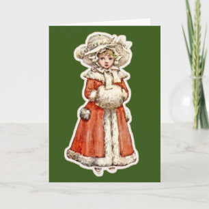 Victorian girl child paper doll winter coat red card