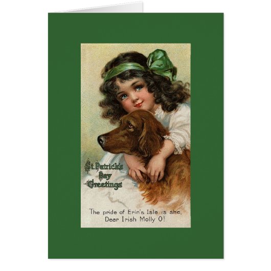 Victorian Girl/Dog St. Patrick's Day Greeting Card (Front)