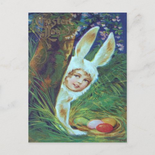 Victorian Girl Easter Bunny Costume Egg Holiday Postcard
