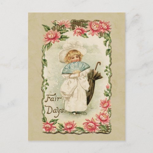 Victorian Girl Fair Days Vintage Reproduction Postcard