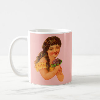 Victorian girl holding violets coffee mug