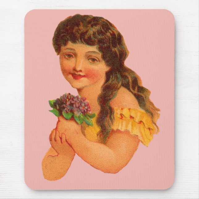 Victorian girl holding violets mouse pad (Front)