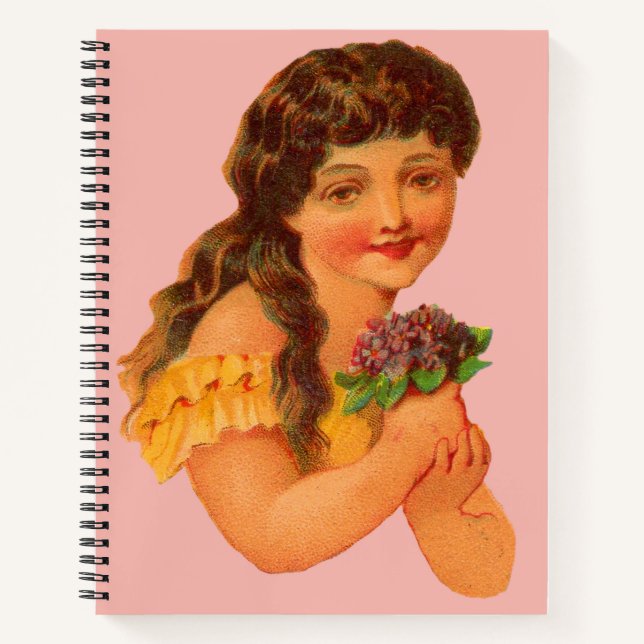 Victorian girl holding violets notebook (Front)
