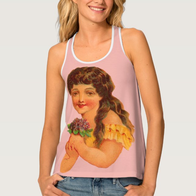 Victorian girl holding violets tank top (Front)