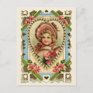 Victorian Girl in Heart Frame Vintage Reproduction Postcard