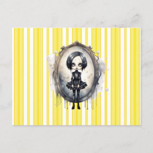 Victorian Girl in Vintage Mirror Halloween Holiday Postcard