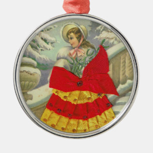 Victorian Girl in Winter Metal Ornament