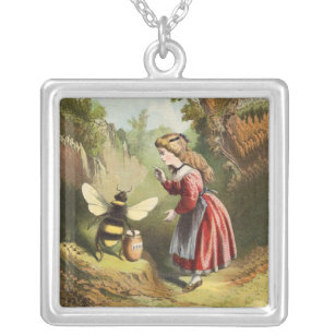 Victorian Girl in Woods Bee Honey Pot Silver Plated Necklace