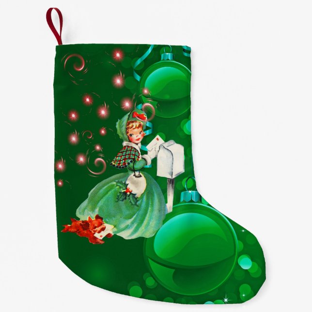 Victorian Girl Mailing Letter Small Christmas Stocking (Front)