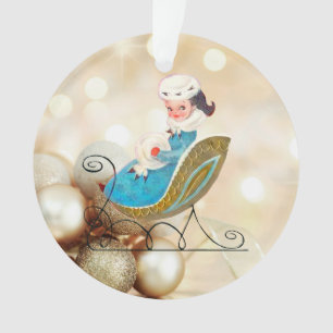 Victorian Girl on Old Fashioned Sled Ornament