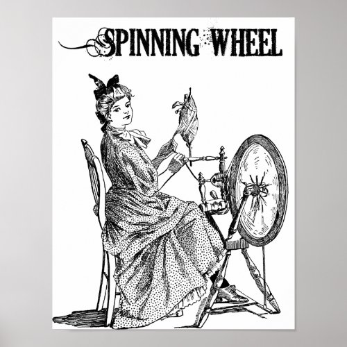 Victorian Girl On Spinning Wheel vintage Art Poster