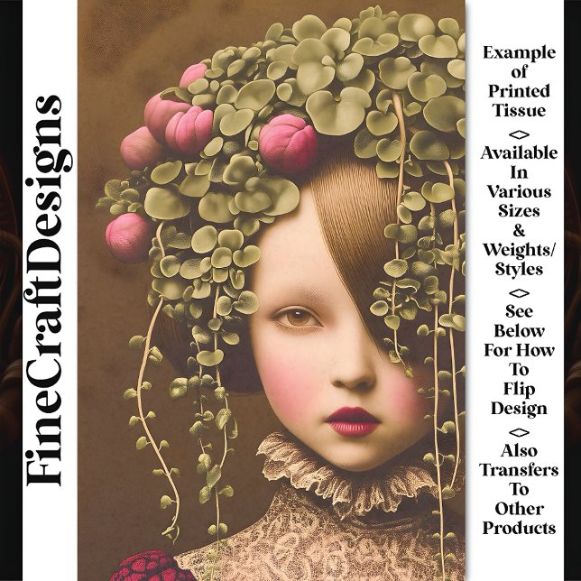 Victorian Girl, Pink Buds Green Vine BF2 Decoupage Tissue Paper (Creator Uploaded)