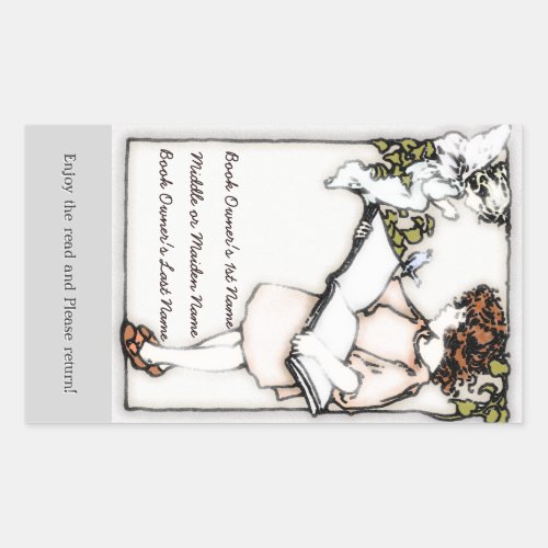 Victorian Girl Reading Personalized Bookplate