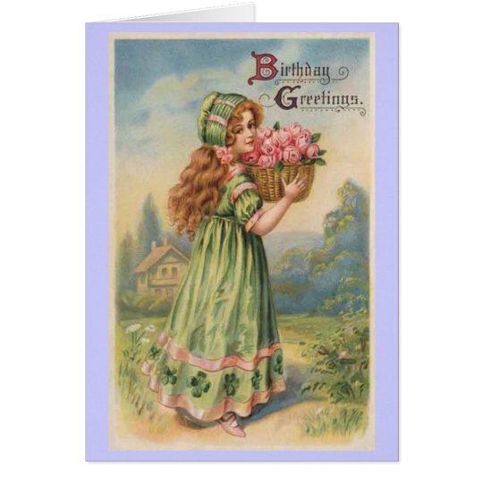 Victorian girl roses vintage birthday card