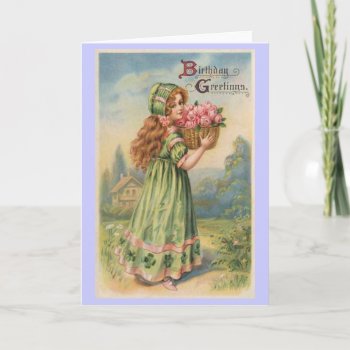 Victorian Girl Roses Vintage Card by ebhaynes at Zazzle