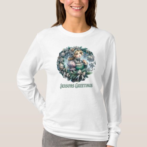 Victorian girl seasons greetings  T_Shirt