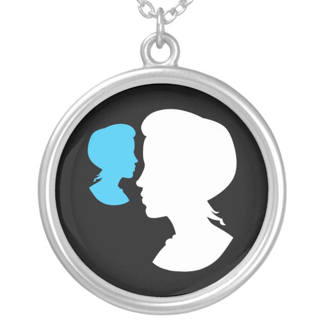 Victorian Girl Silhouette Cameo Silver Plated Necklace (Front)