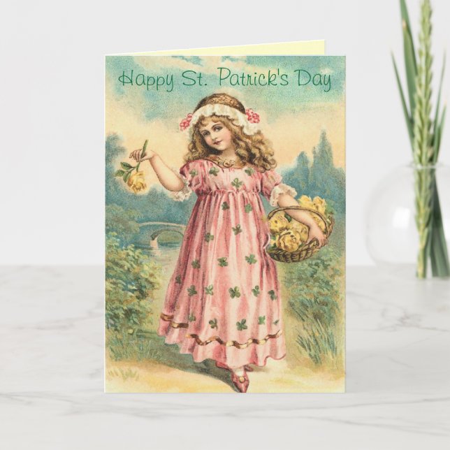 Victorian Girl St. Patrick's Day Greeting Card (Front)