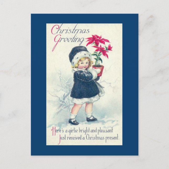 Victorian Girl Vintage Christmas Postcard (Front)