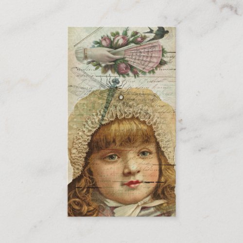 Victorian Girl Vintage Roses Dragonfly Ephemera Business Card