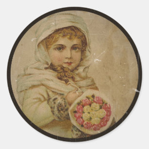 Victorian Girl with Christmas Roses Classic Round Sticker