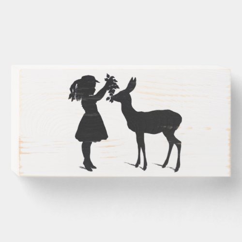 Victorian Girl With Deer Silhouette Wooden Box Sign