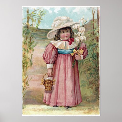 Victorian Girl with Easter Lilies for Grandma Poster