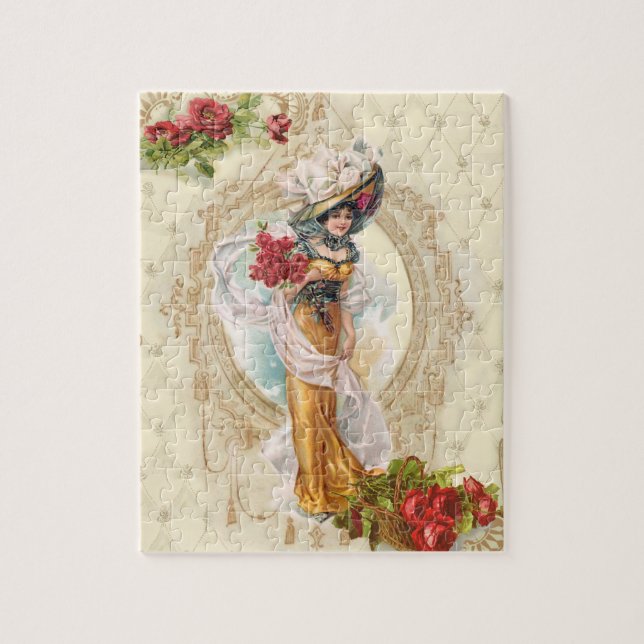 Victorian Girl with Red Roses Jigsaw Puzzle (Vertical)