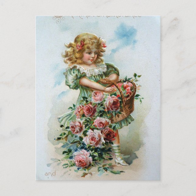 Victorian Girl with Roses Postcard (Front)