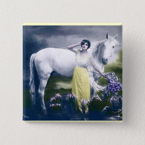 victorian girl with white horse button