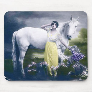victorian girl with white horse mouse pad