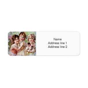 Victorian Girls and a Puppy Return Address Label