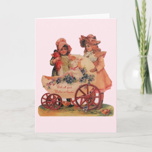 Victorian Girls And Bunny Easter Greeting Card
