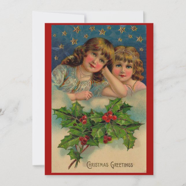 Victorian girls Christmas Greeting Holiday Card (Front)